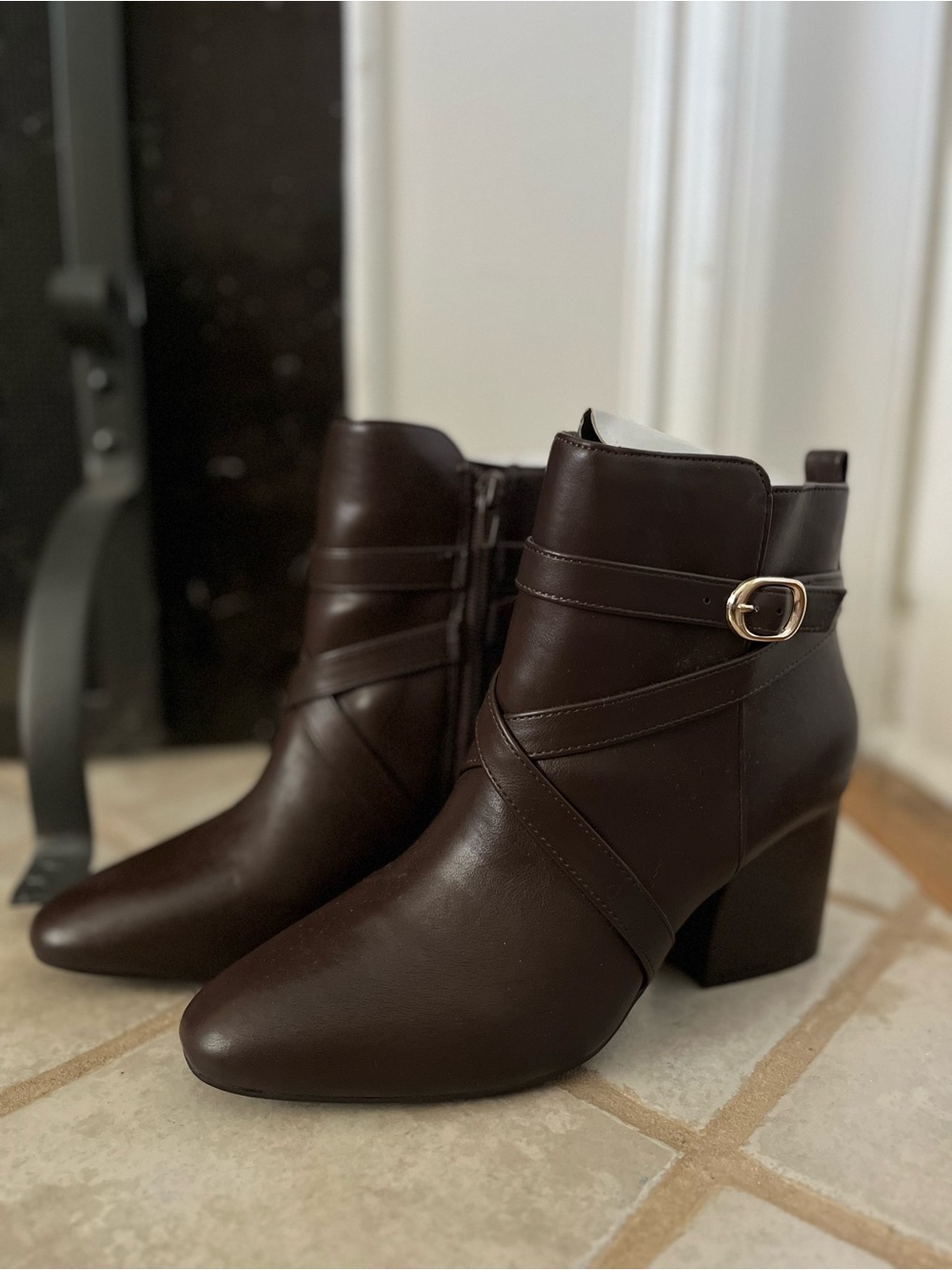 Kelly & Katie Dark Brown Buckle Strap Ankle Booties